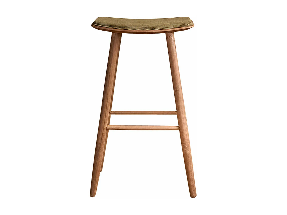 Sgabello in legno massello di teak con seduta in velluto a coste 75 cm