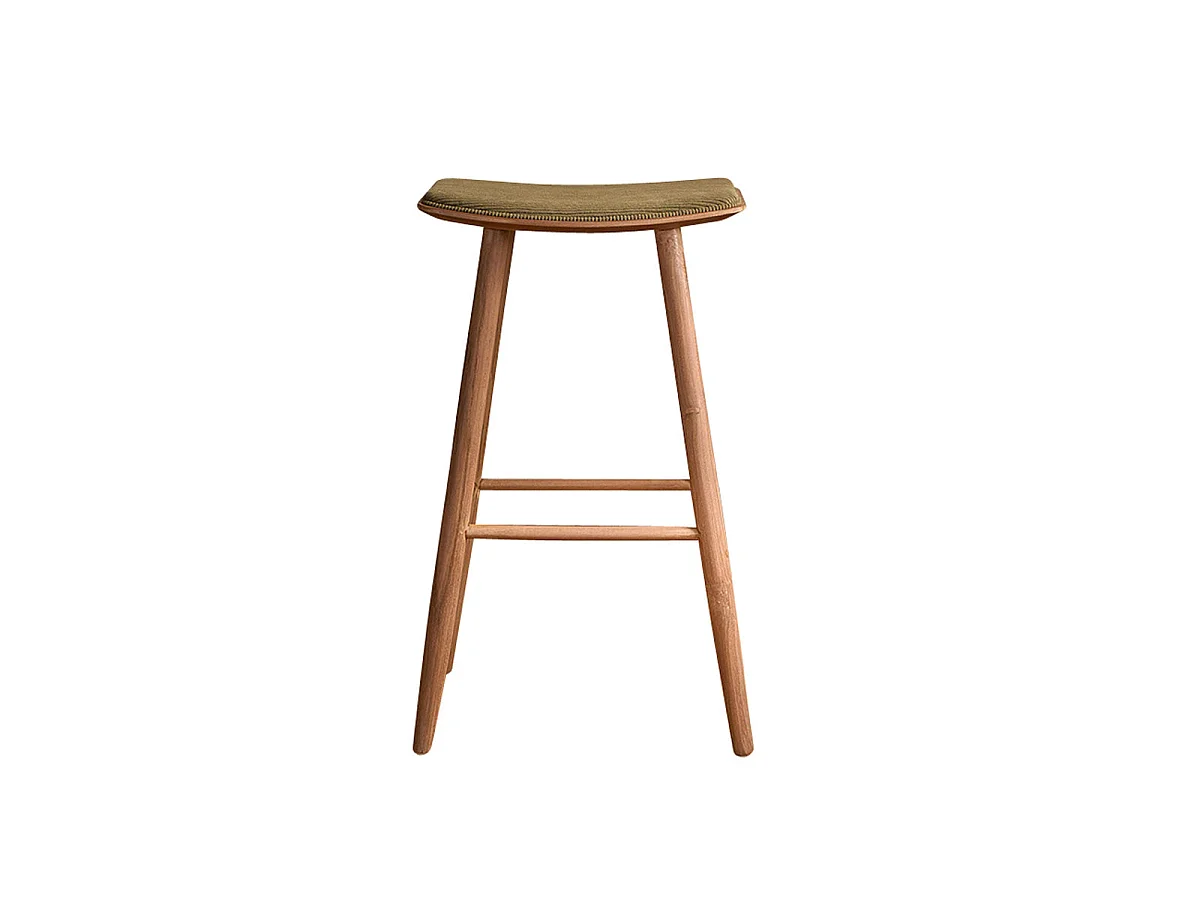 Taburete de teca maciza con asiento de terciopelo acanalado 75 cm