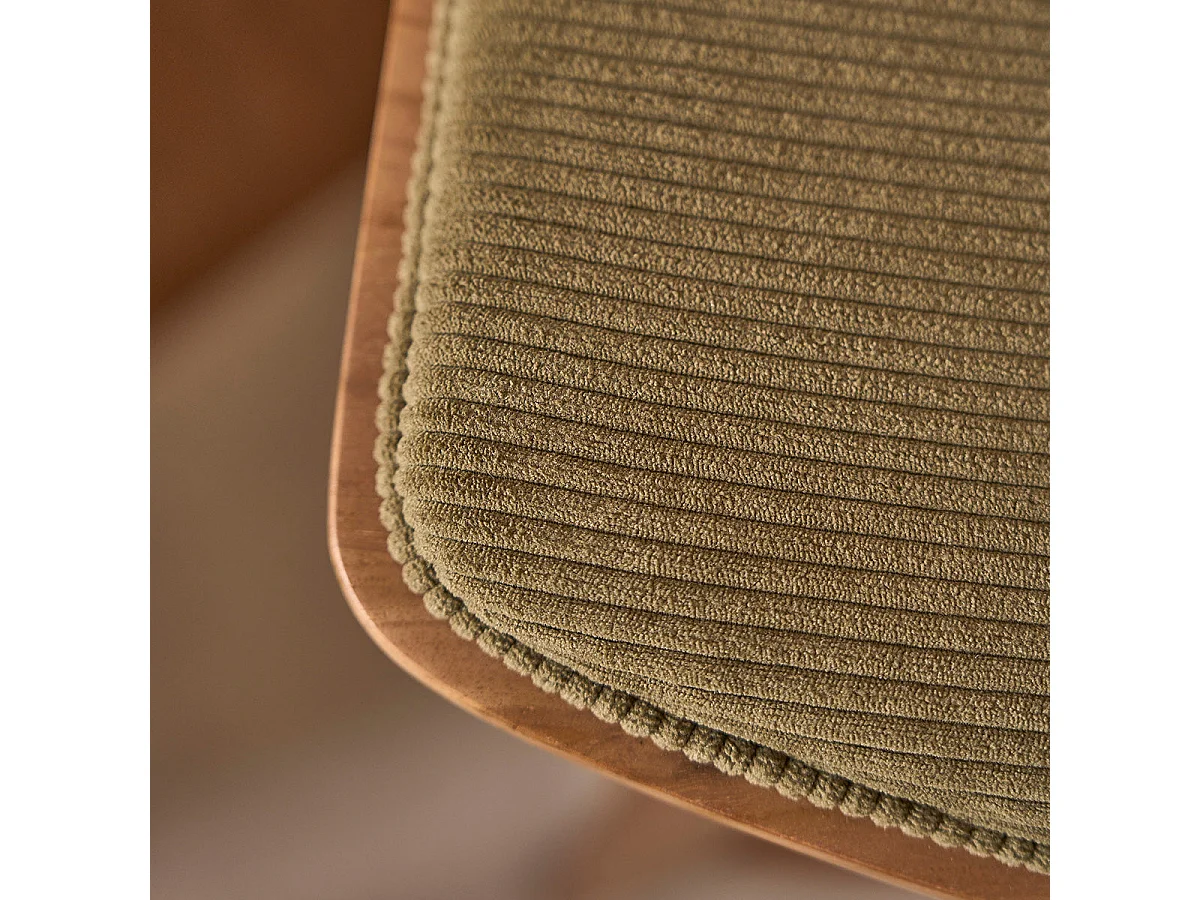 Taburete de teca maciza con asiento de terciopelo acanalado 75 cm