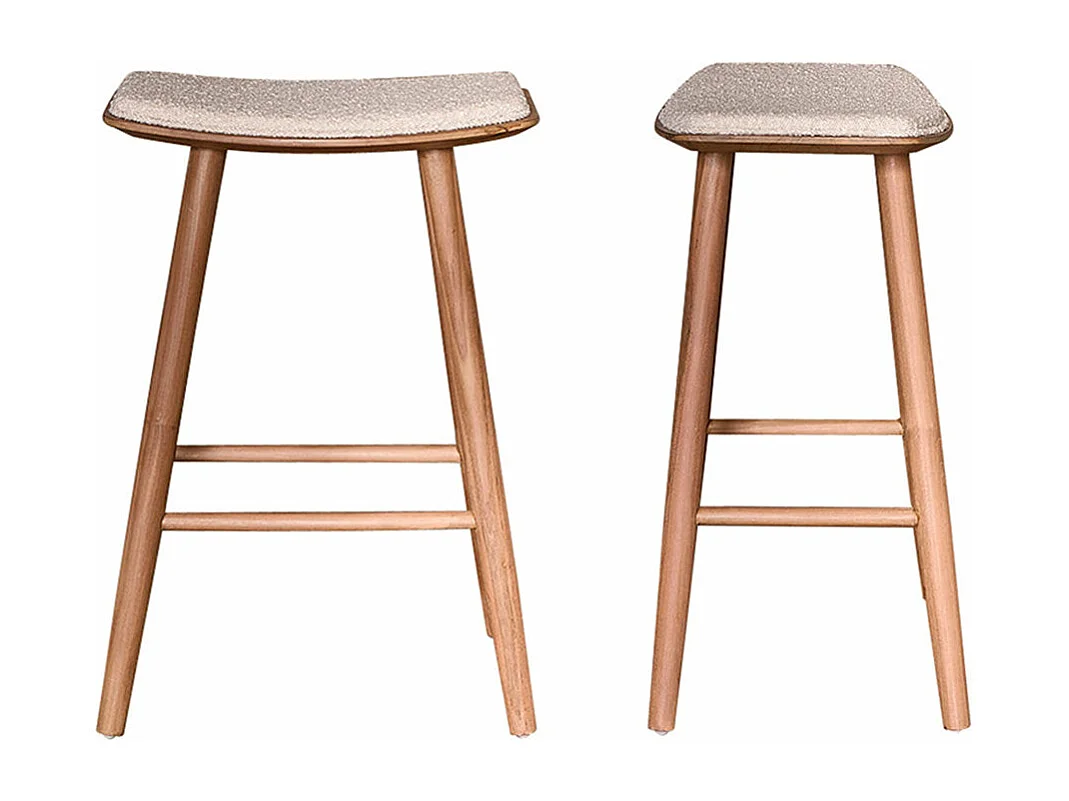 Lote de 2 taburetes de madera de teca maciza y tela de rizo de 65 cm