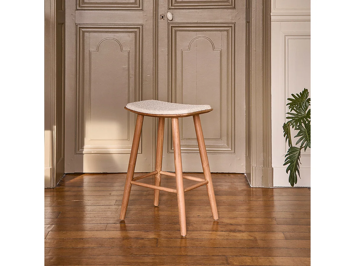 Lote de 2 taburetes de teca maciza, asiento bouclette 65 cm