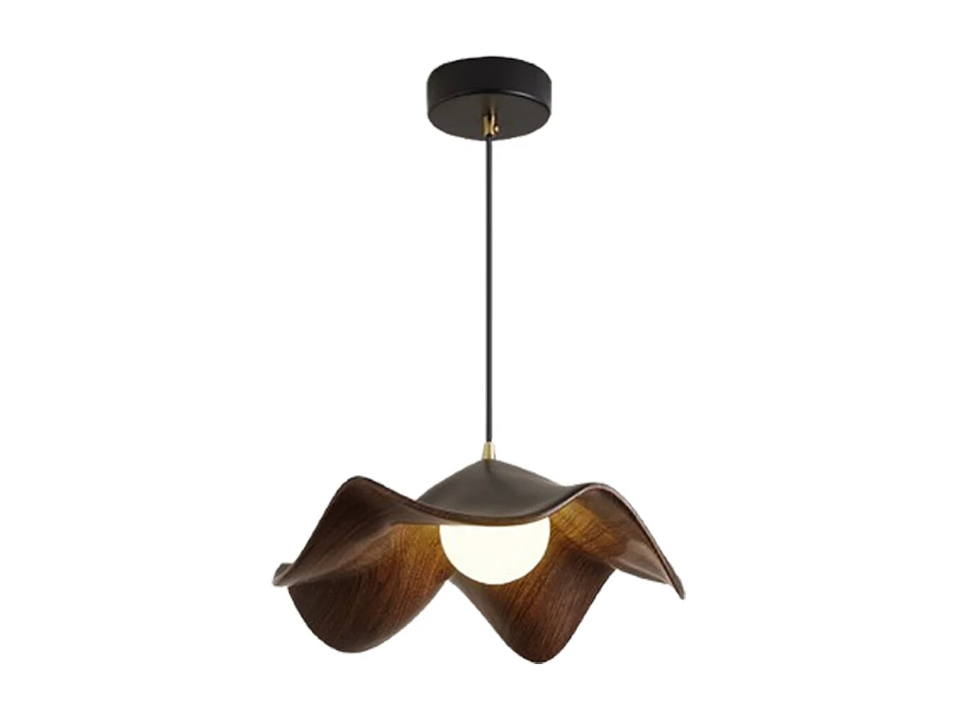 Lustre en forme de feuille de lotus en bois naturel, luminaire de plafond,adapté aux chambres à coucher, aux îles de cuisine et aux salons,d40cm x h16cm,noir