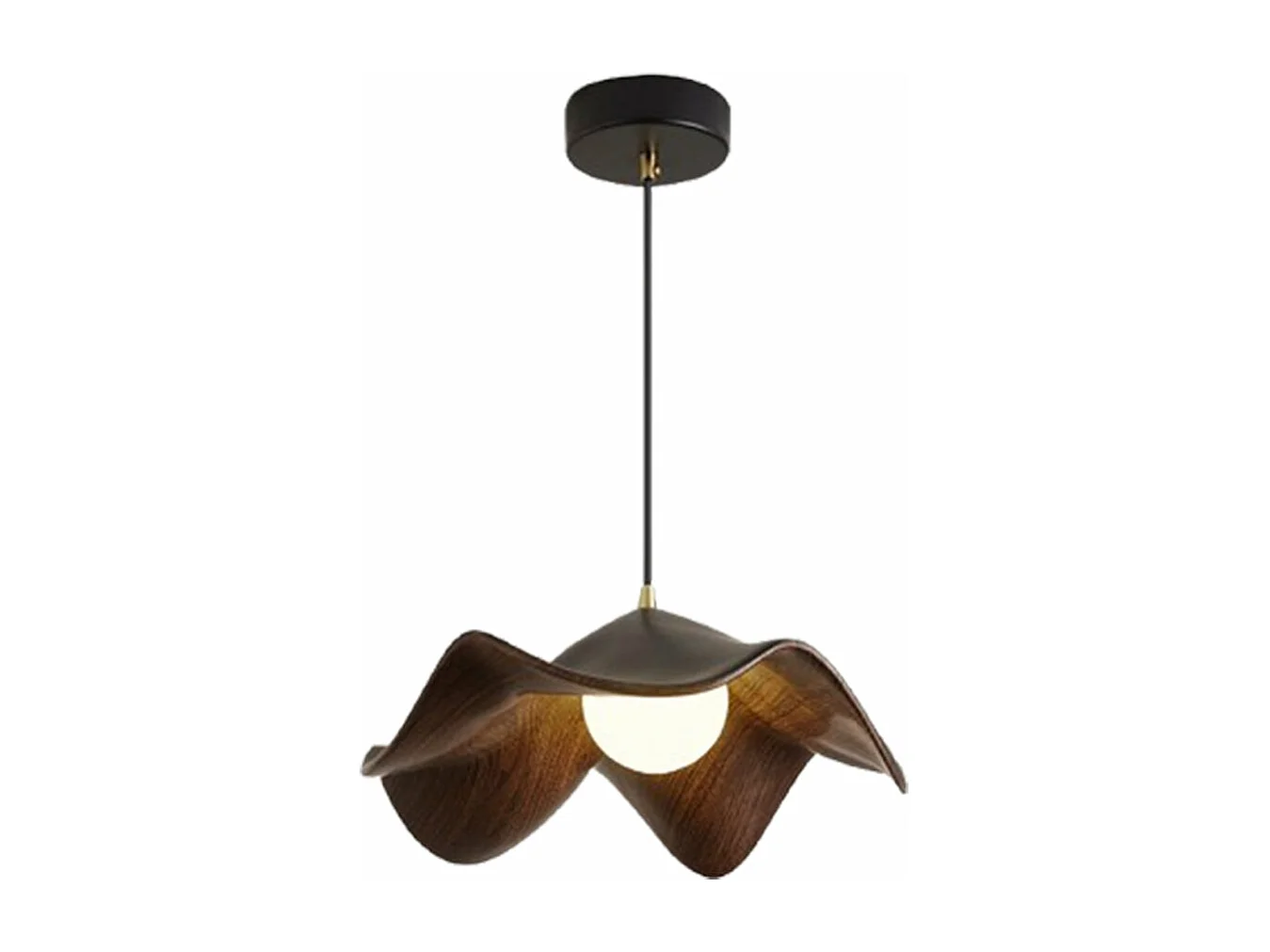 Lustre en forme de feuille de lotus en bois naturel, luminaire de plafond,adapté aux chambres à coucher, aux îles de cuisine et aux salons,d40cm x h16cm,noir