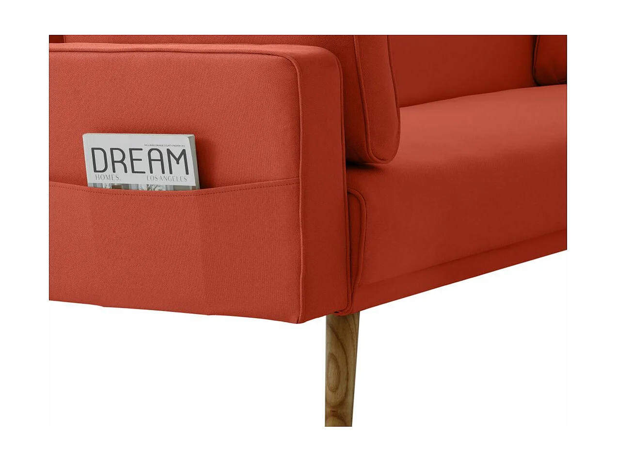 Canapé droit scandinave Elga convertible 3 places en tissu - Rouille - L205 x P85 x H87cm - Loungitude