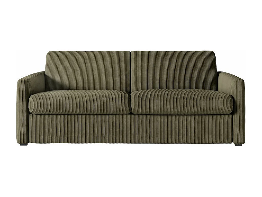 Canapé convertible express 3 places Agathe 140x190cm en velours côtelé - Vert kaki - Matelas 13cm - L178 x P96 x H88cm - Loungitude
