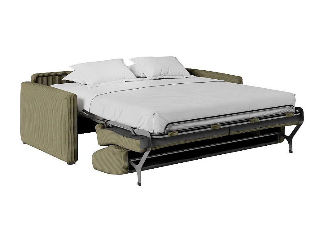 Canapé convertible express 3 places Agathe 140x190cm en velours côtelé - Vert kaki - Matelas 13cm - L178 x P96 x H88cm - Loungitude