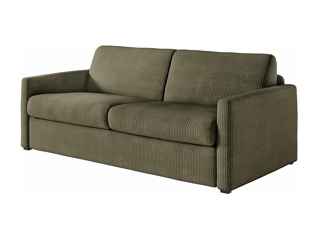 Canapé convertible express 3 places Agathe 140x190cm en velours côtelé - Vert kaki - Matelas 13cm - L178 x P96 x H88cm - Loungitude