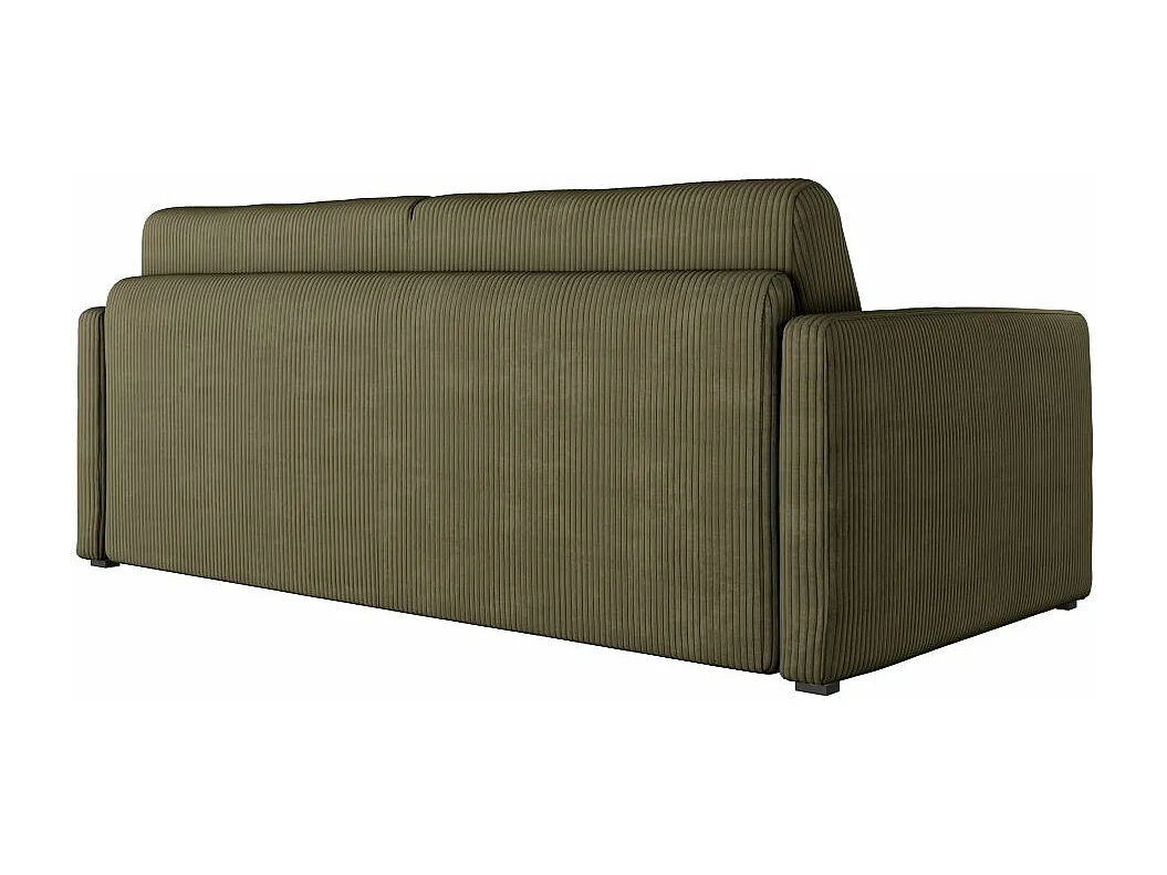 Canapé convertible express 3 places Agathe 140x190cm en velours côtelé - Vert kaki - Matelas 13cm - L178 x P96 x H88cm - Loungitude