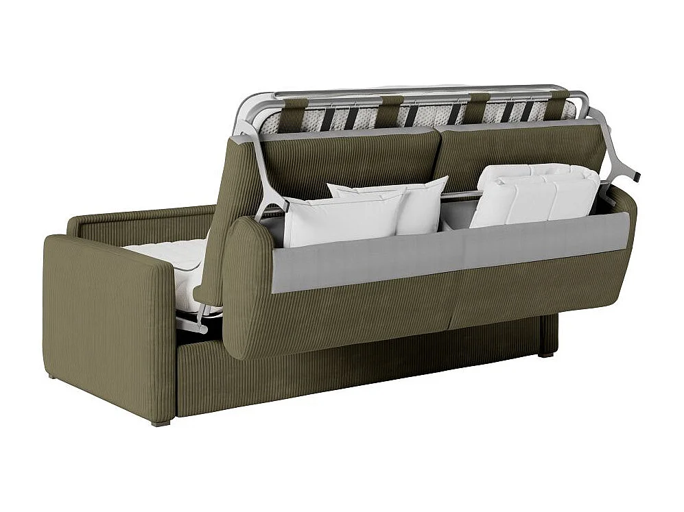 Canapé convertible express 3 places Agathe 140x190cm en velours côtelé - Vert kaki - Matelas 13cm - L178 x P96 x H88cm - Loungitude