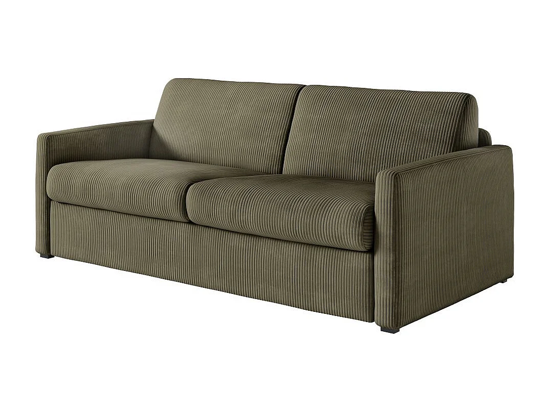 Canapé convertible express 3 places Agathe 140x190cm en velours côtelé - Vert kaki - Matelas 13cm - L178 x P96 x H88cm - Loungitude