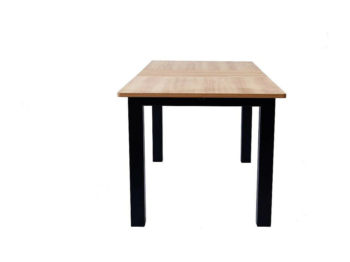 Table à manger extensible effet bois 6/8 personnes, piètement noir 140/180 cm - Lexi