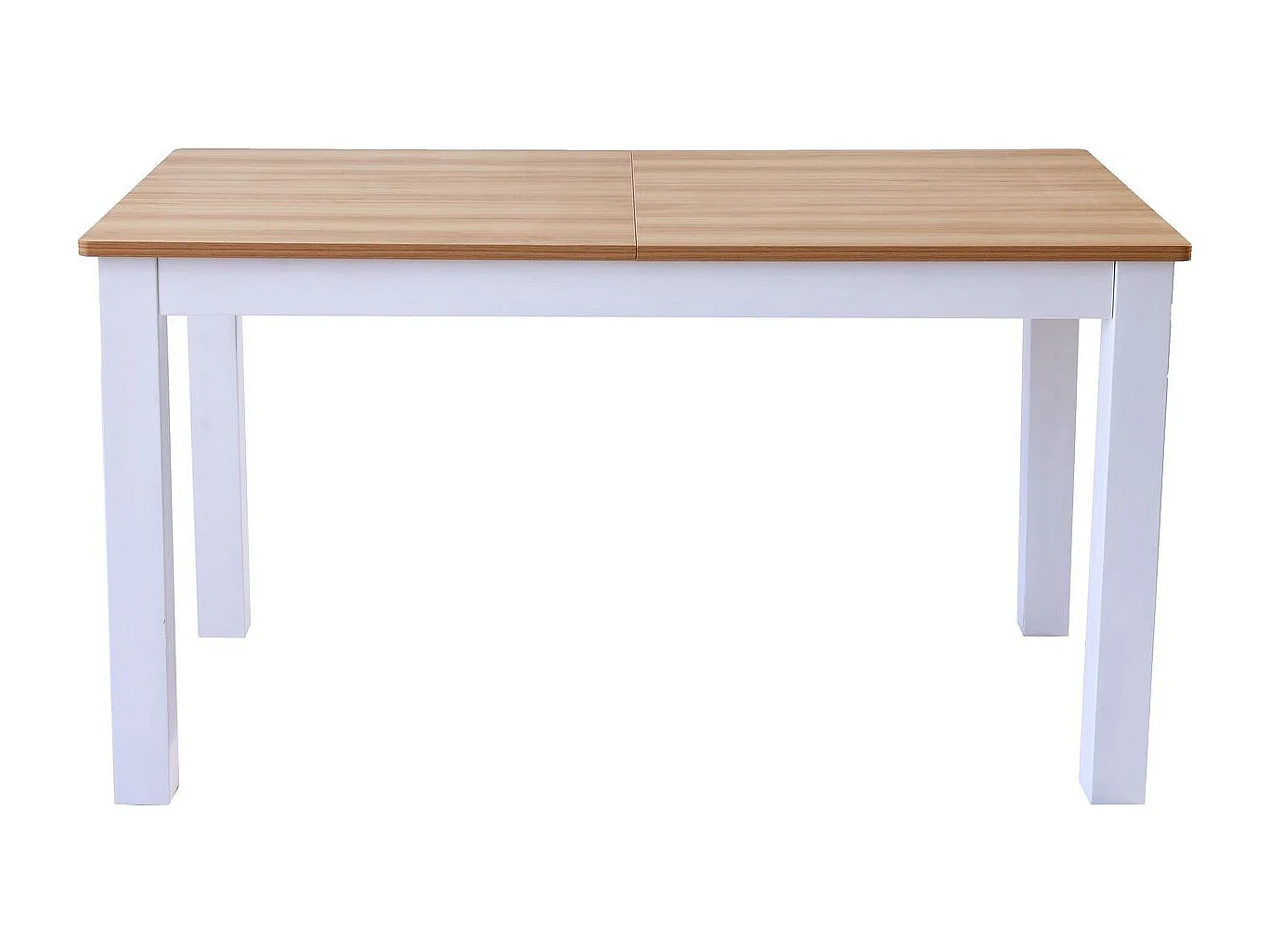 Table à manger extensible effet bois 6/8 personnes, piètement blanc 140/180 cm - Lexi