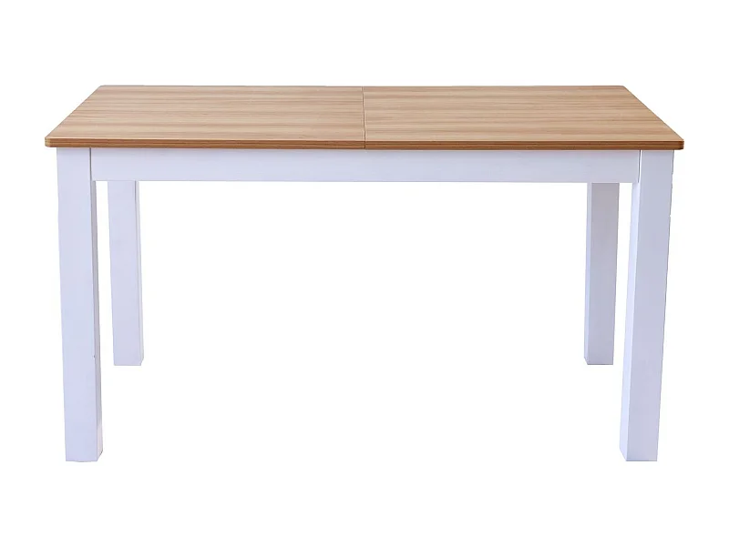 Table à manger extensible effet bois 6/8 personnes, piètement blanc 140/180 cm - Lexi