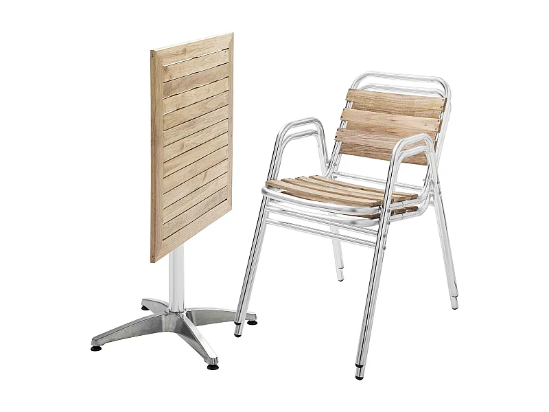 Table de jardin pliante et 2 chaises en aluminium et bois