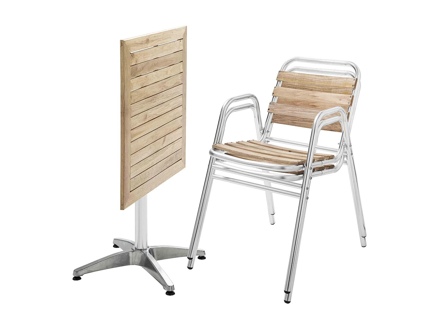 Table de jardin pliante et 2 chaises en aluminium et bois