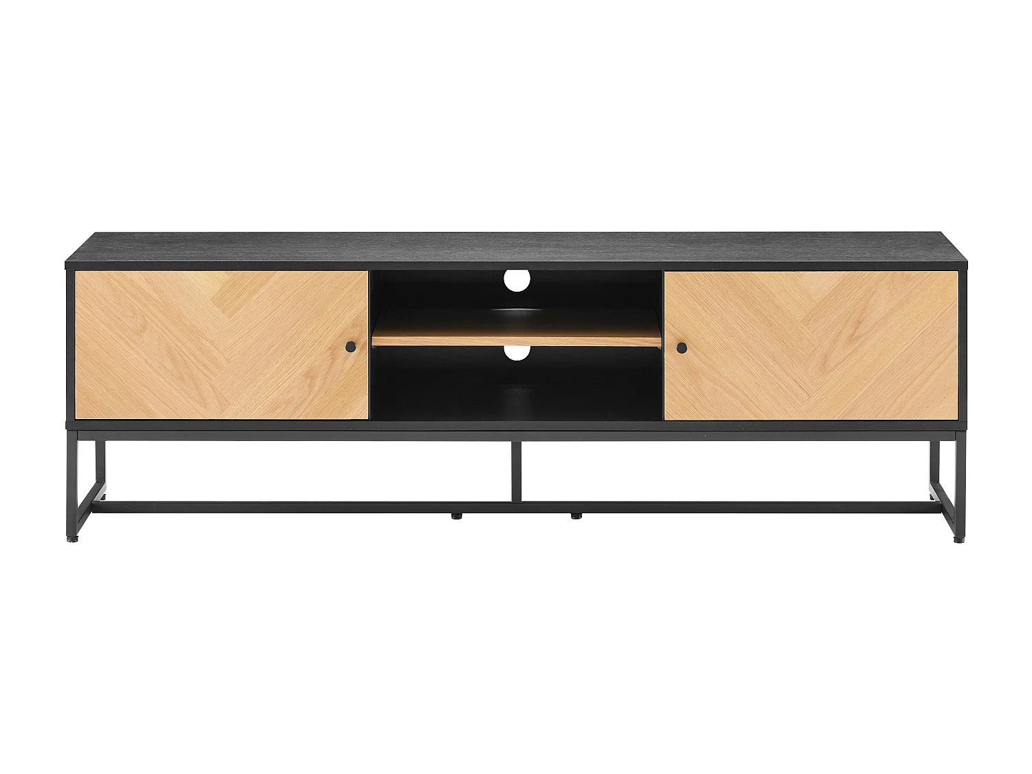 Meuble TV en panneaux de particules plaqué chêne mélaminé 160 cm