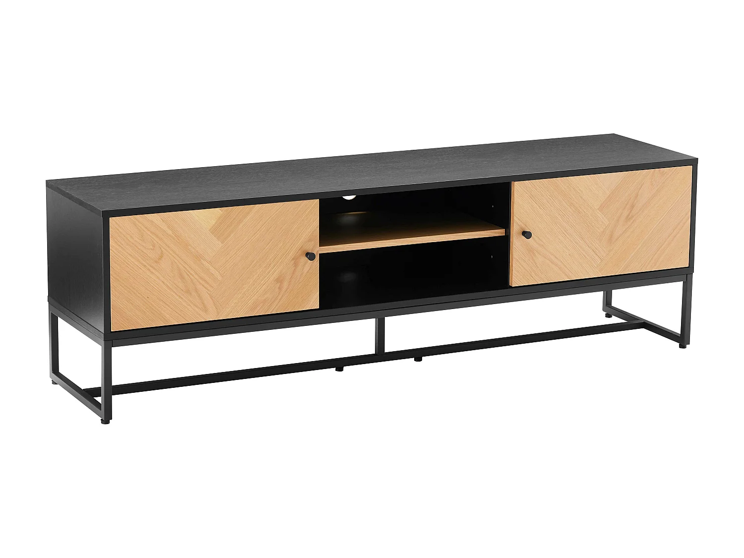 Meuble TV en panneaux de particules plaqué chêne mélaminé 160 cm