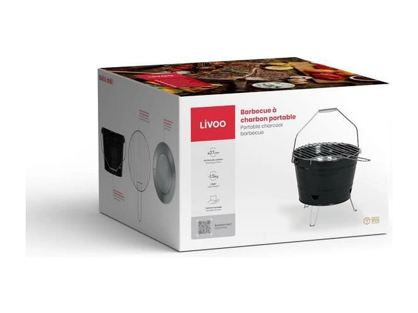 Livoo Barbecue à charbon 27cm noir - DOC327N