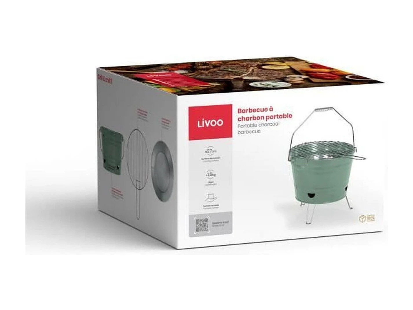 Livoo Barbecue à charbon 27cm vert - DOC327V