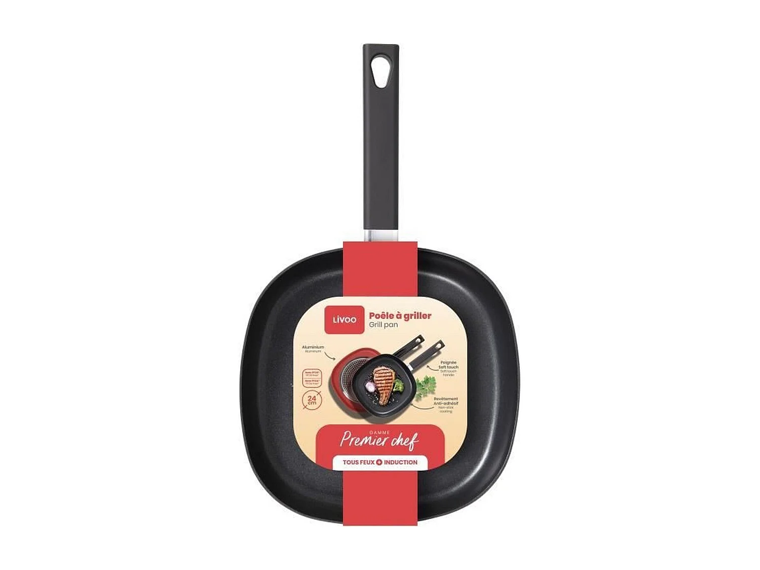 Livoo Poêle grill 24x24cm aluminium - MEP152