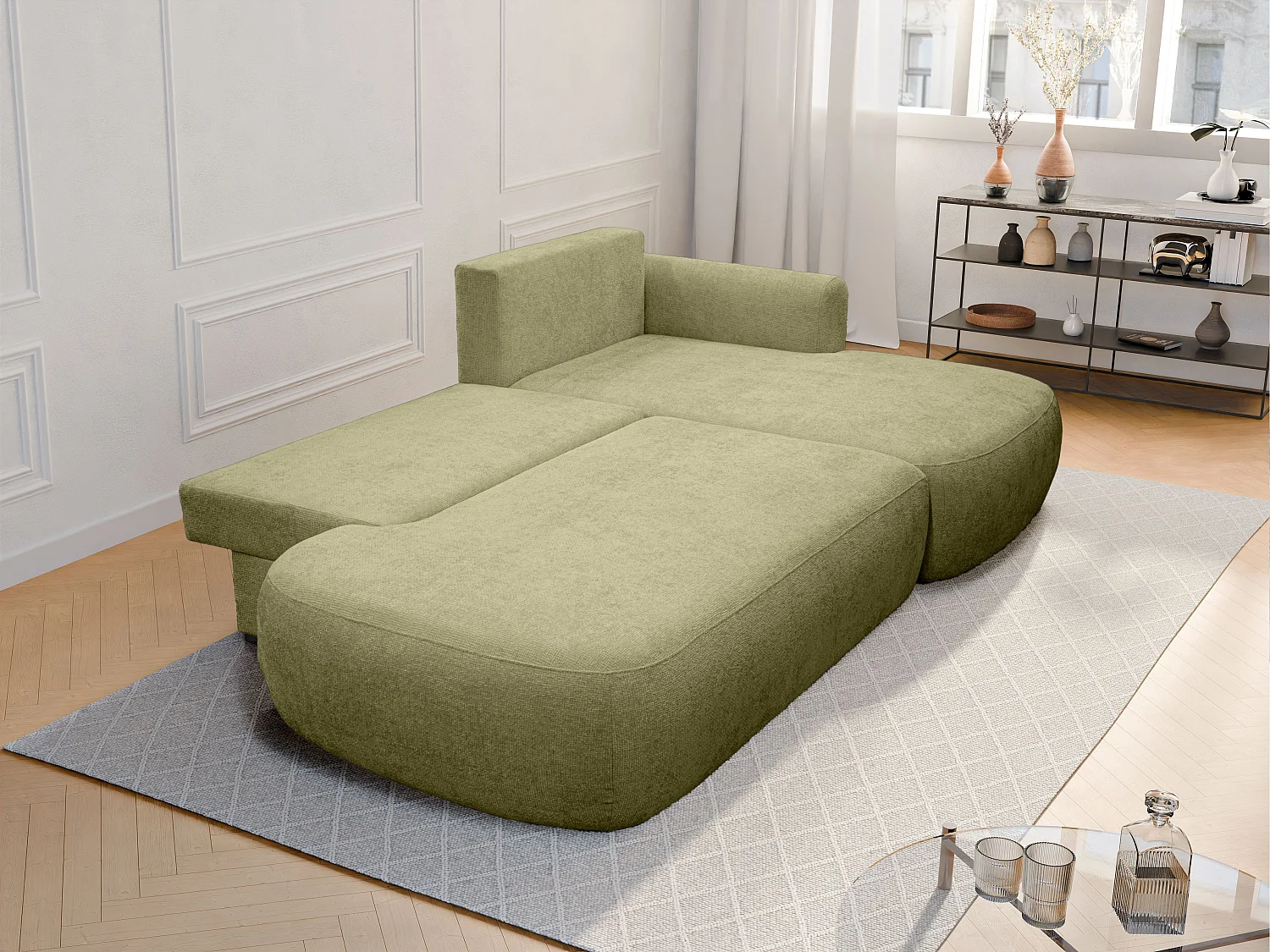 Ecksofa mit Schlaffunktion - Ecke rechts - Chenille-Stoff - Khaki - BROCARO von Maison Céphy