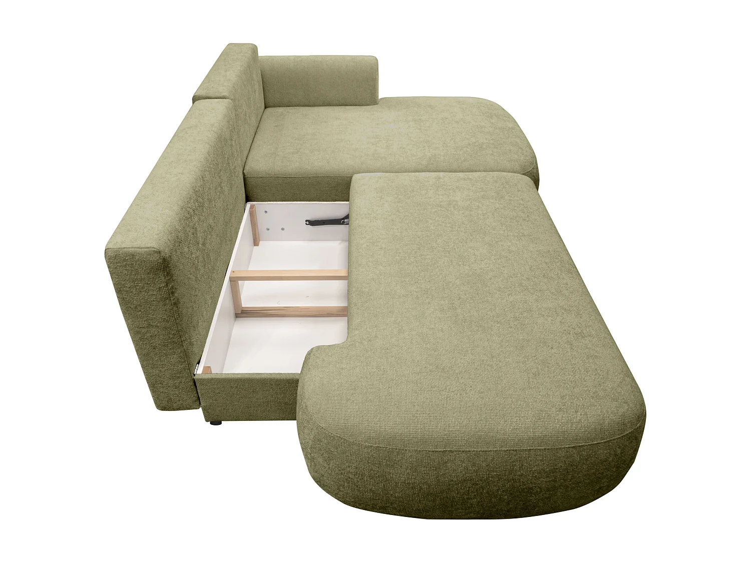 Canapé d'angle droit convertible en tissu chenille vert kaki BROCARO de Maison Céphy