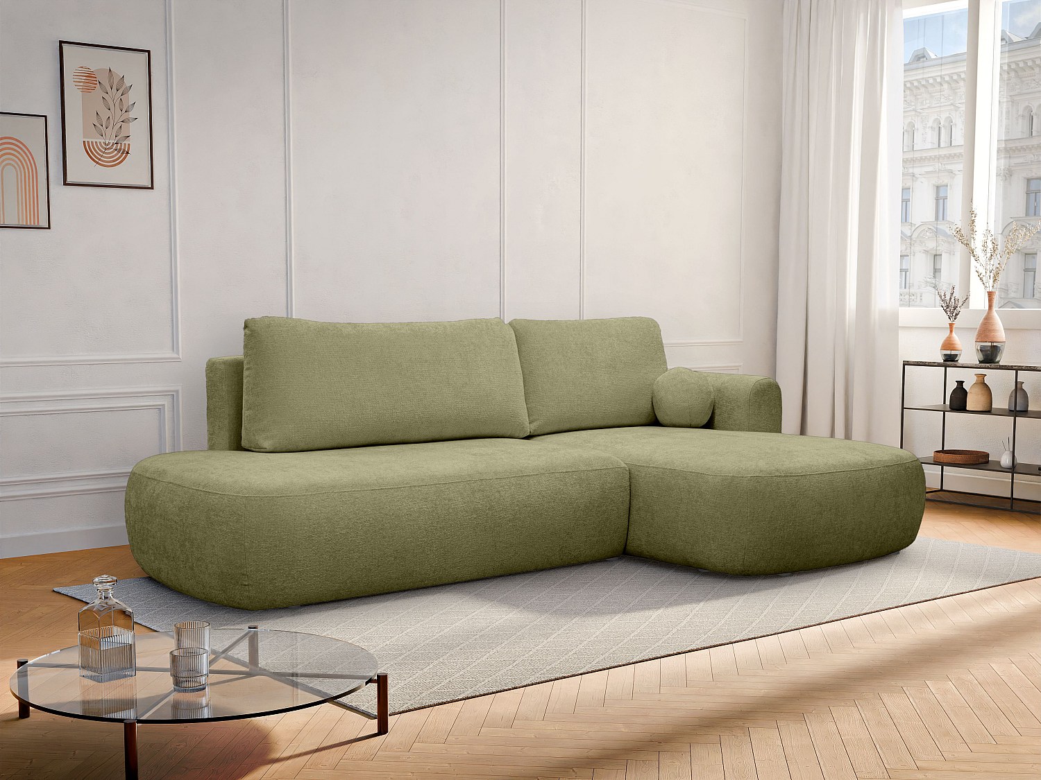 Ecksofa mit Schlaffunktion - Ecke rechts - Chenille-Stoff - Khaki - BROCARO günstig online kaufen