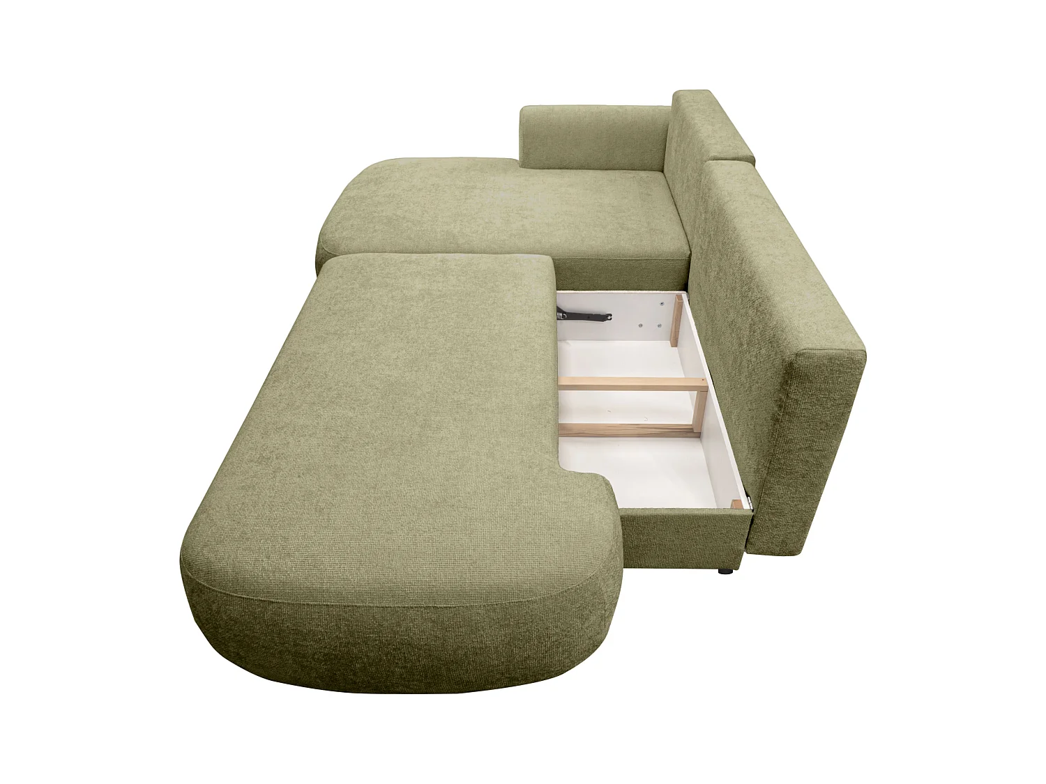 Kanapa narożna lewostronna rozkładana z teksturowaną tapicerką khaki - BROCARO marki Maison Céphy