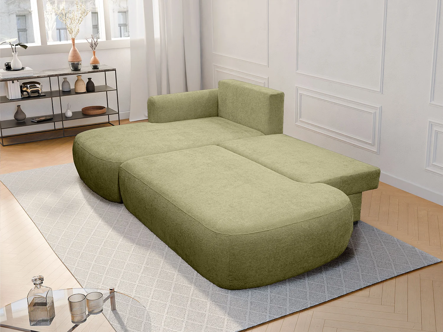 Ecksofa mit Schlaffunktion - Ecke links - Chenille-Stoff - Khaki - BROCARO von Maison Céphy