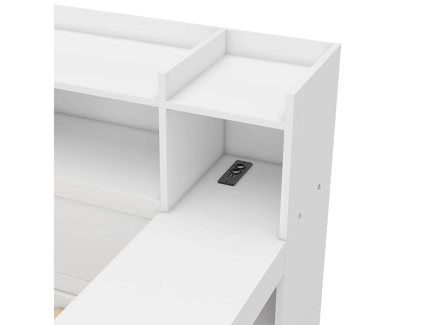 Dagbedbed 90x200cm - bureau met USB-aansluiting - 2 laden en planken - Wit (matras niet inbegrepen)