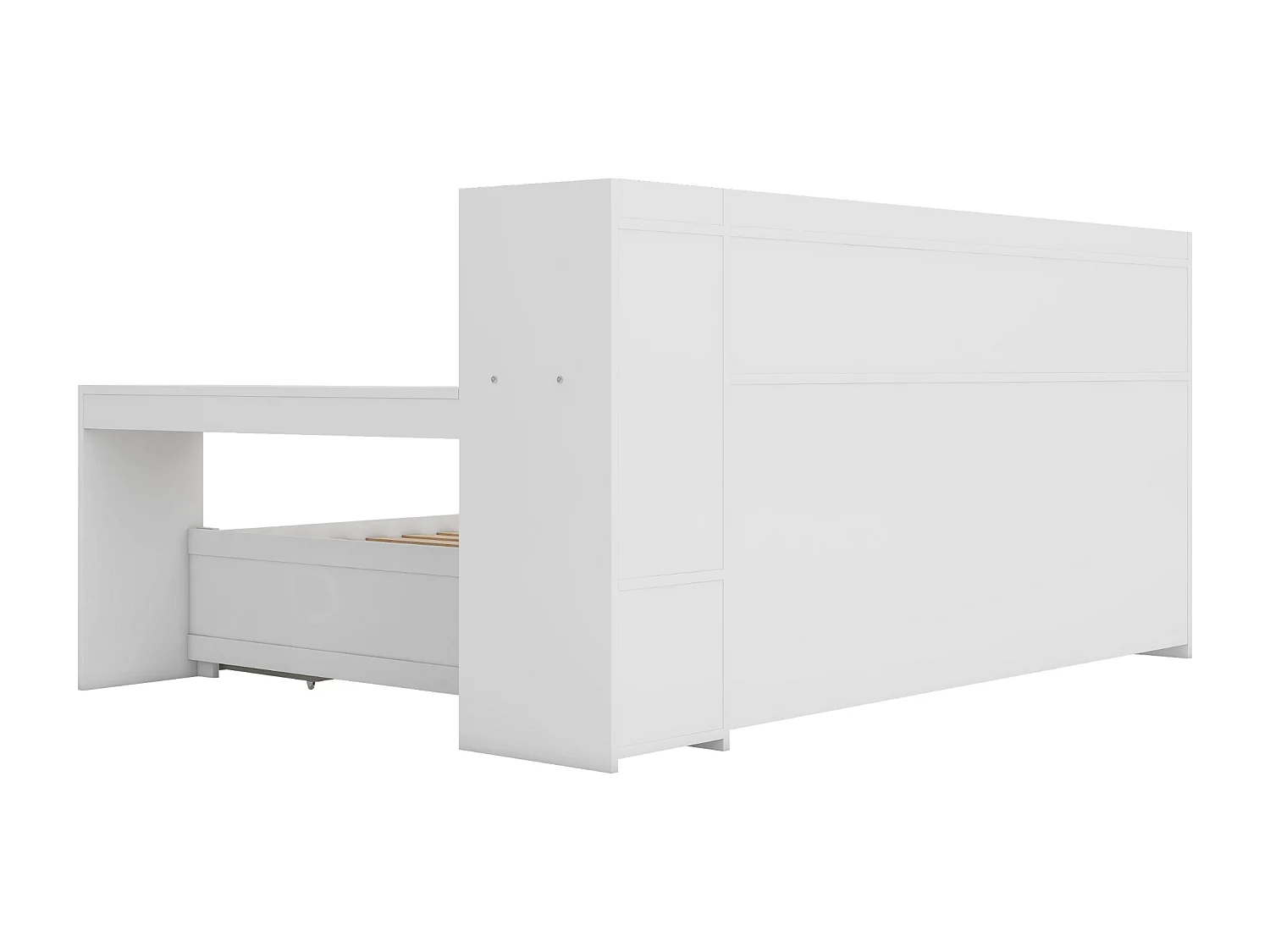 Dagbedbed 90x200cm - bureau met USB-aansluiting - 2 laden en planken - Wit (matras niet inbegrepen)