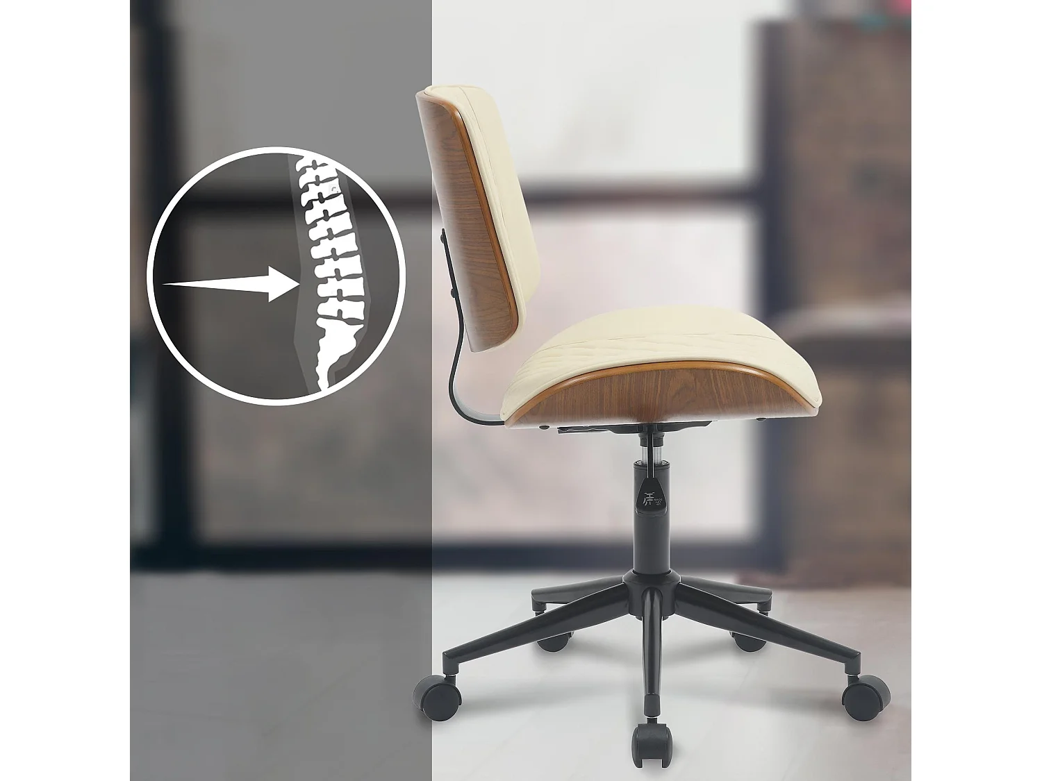 Chaise de bureau - Bois - Noyer / Crème - Plover