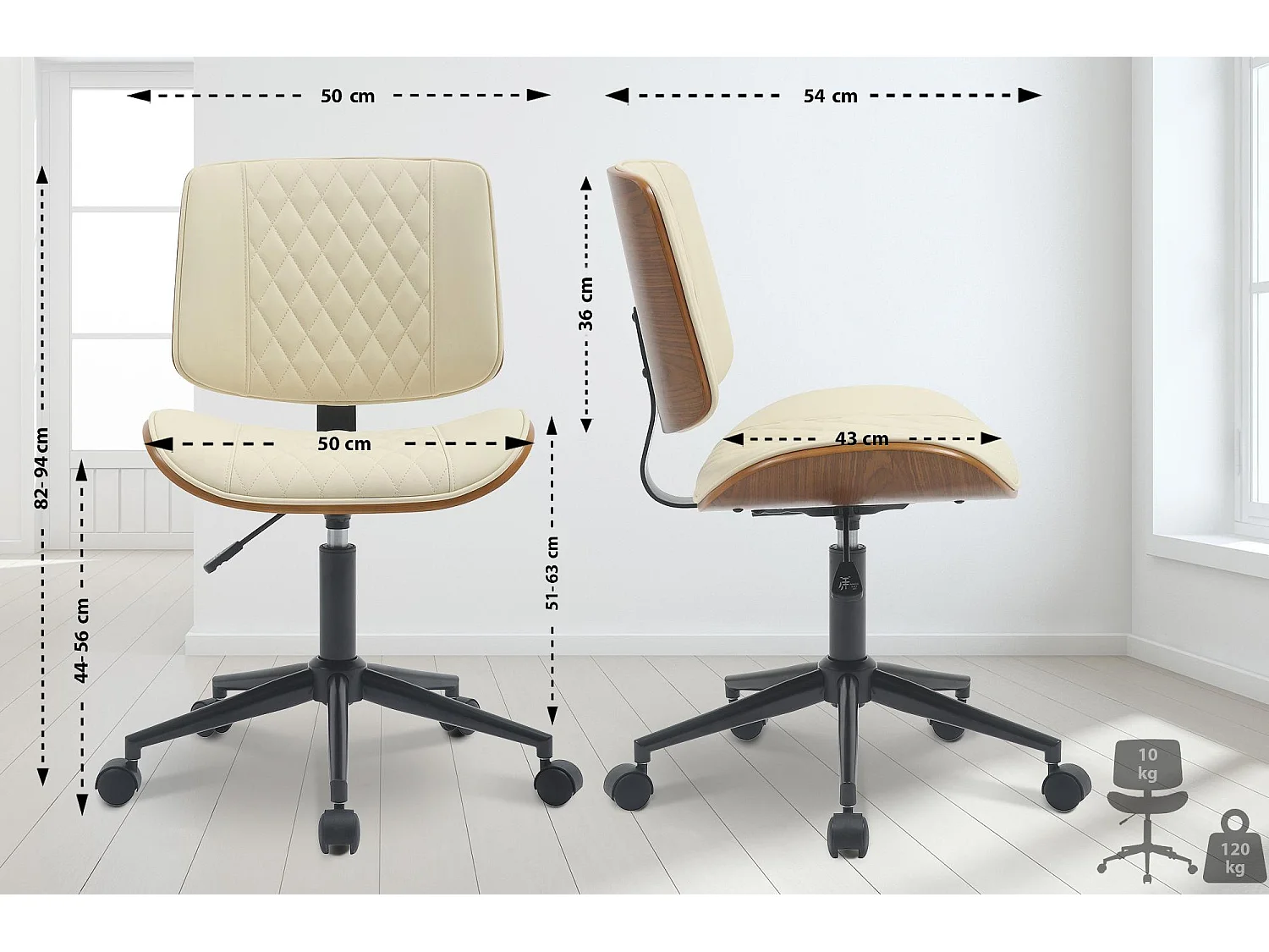 Chaise de bureau - Bois - Noyer / Crème - Plover