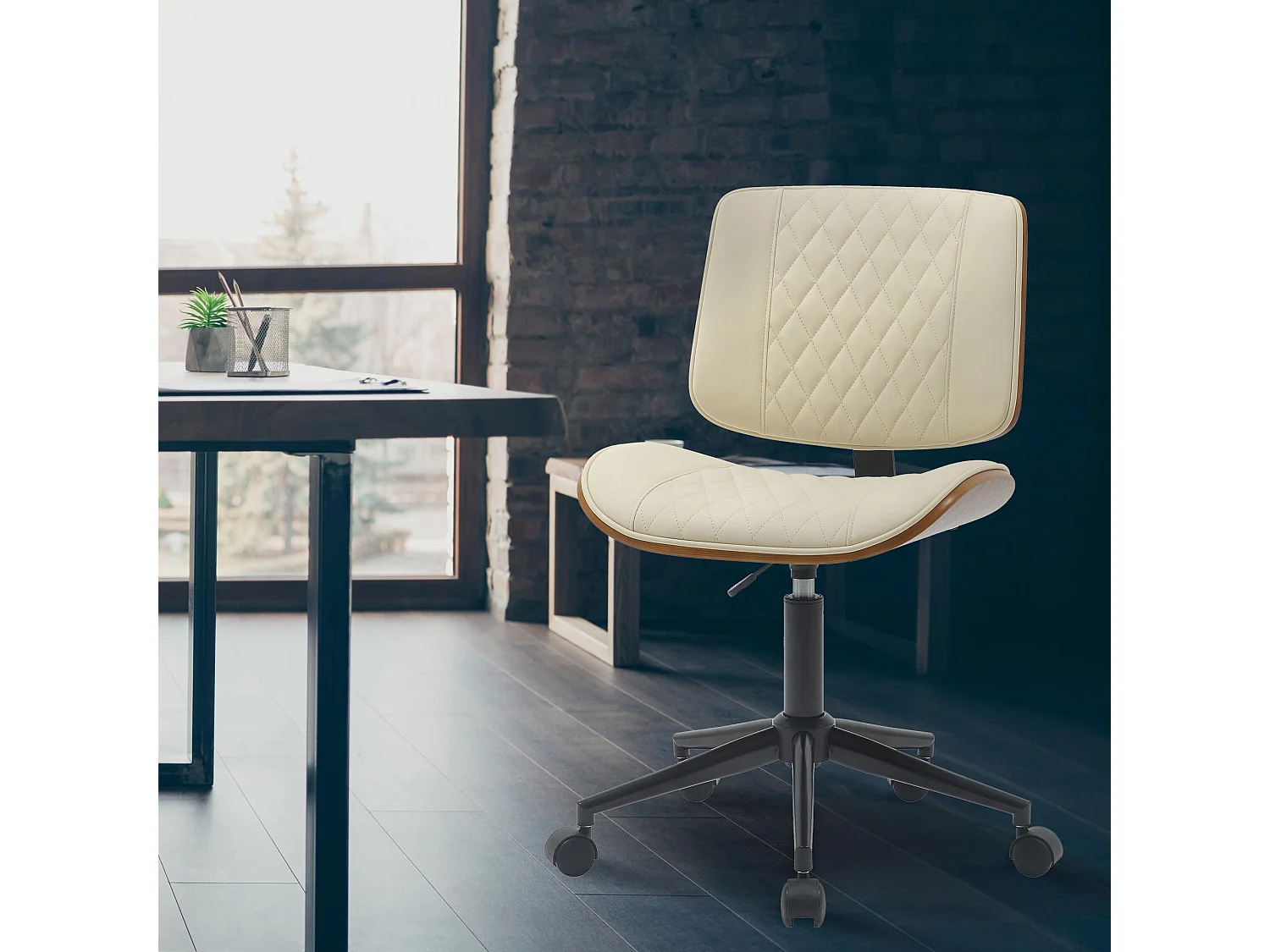 Chaise de bureau - Bois - Noyer / Crème - Plover