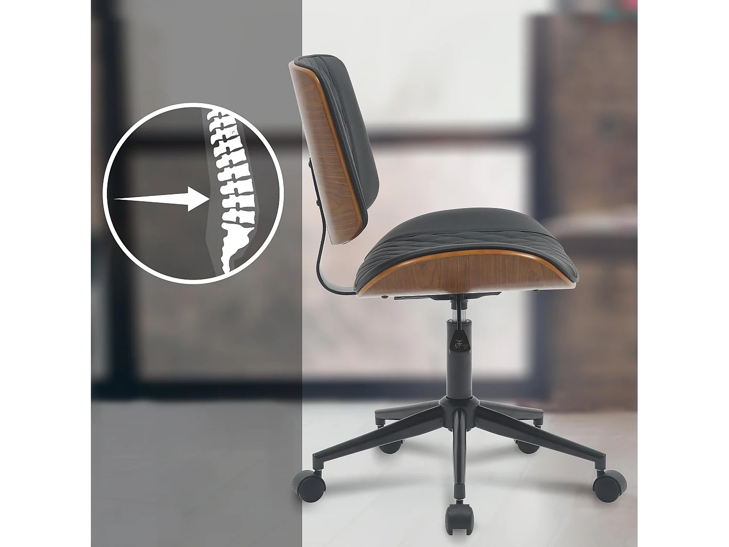 Chaise de bureau - Bois - Noyer / Noir - Plover