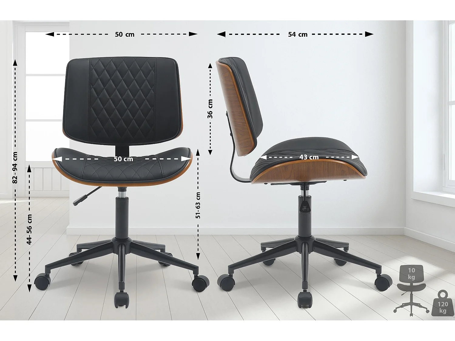 Chaise de bureau - Bois - Noyer / Noir - Plover