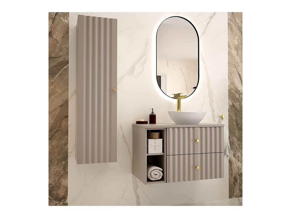 Ensemble meuble simple vasque 80cm 2 niches et colonne Izae Cachemire