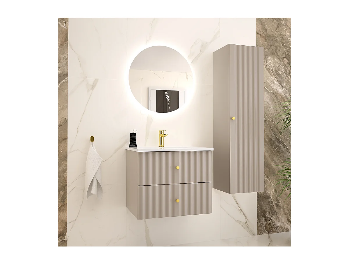 Ensemble meuble simple vasque encastrée 60cm et colonne Izae Cachemire