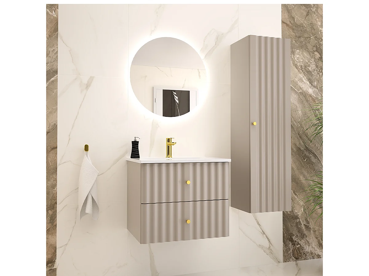 Set Waschtischunterschrank mit Einbauwaschbecken 60cm und Säule Izae Kaschmir