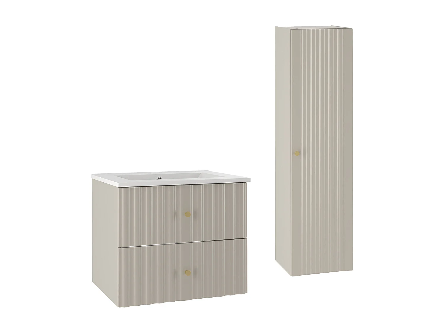 Set Waschtischunterschrank mit Einbauwaschbecken 60cm und Säule Izae Kaschmir