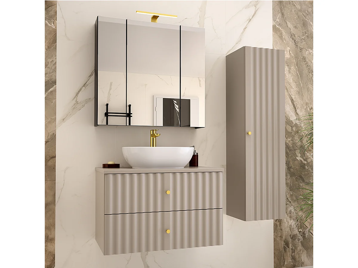 Ensemble meuble simple vasque 80cm et colonne Izae Cachemire
