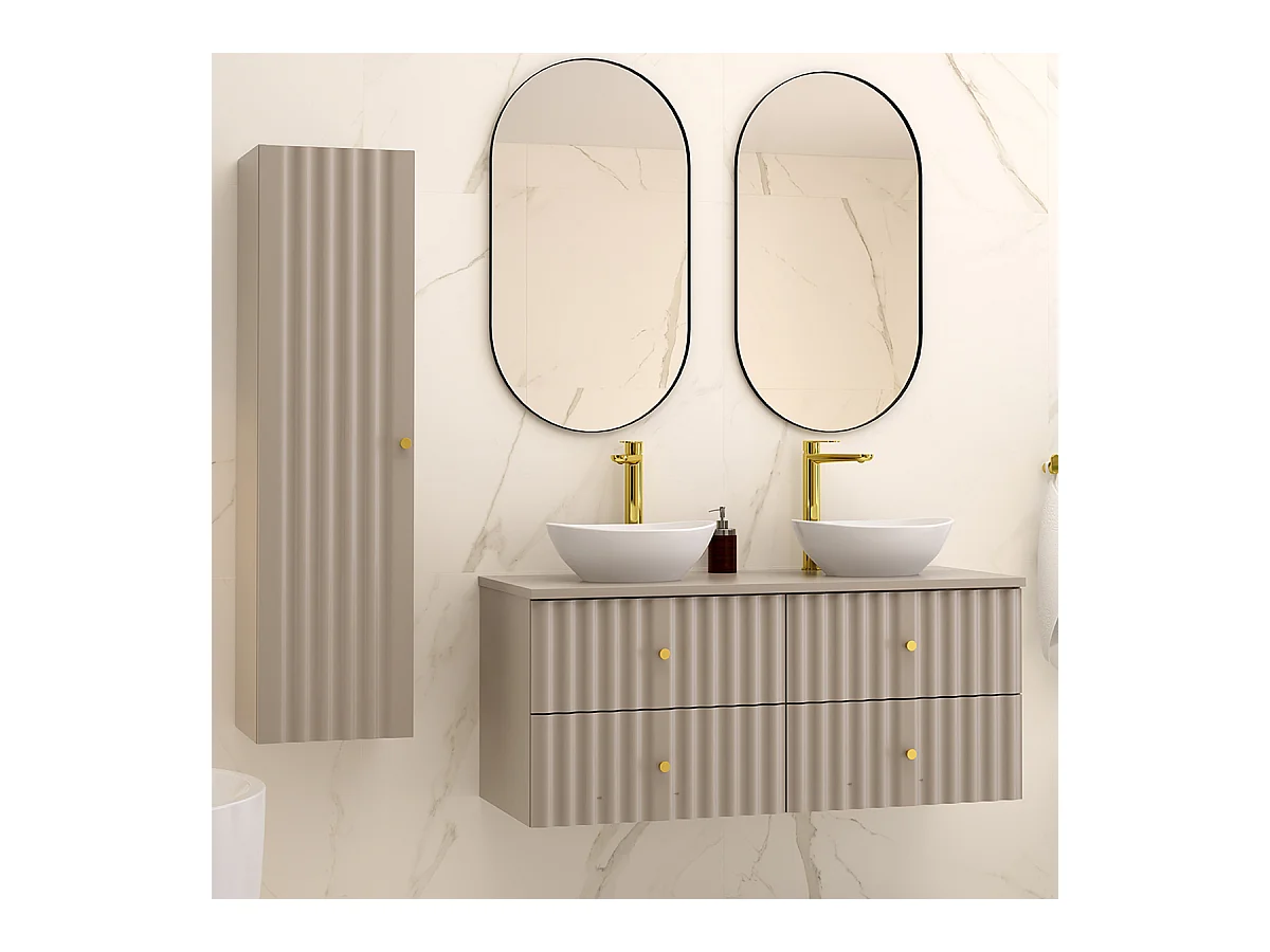 Ensemble meuble double vasque 120cm et colonne Izae Cachemire