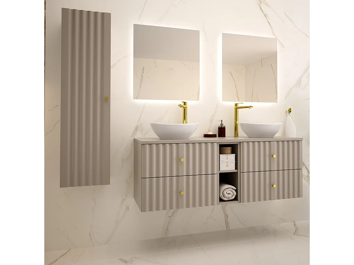 Set di mobili da bagno doppio lavabo Izae cachemire 140cm