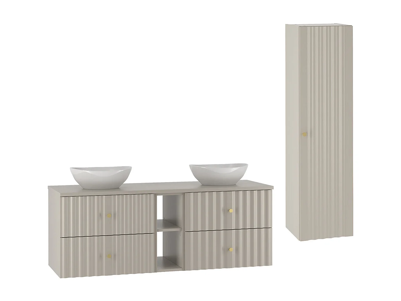 Set Doppelwaschtisch 140cm 2 Nischen und Säule Izae Kaschmir