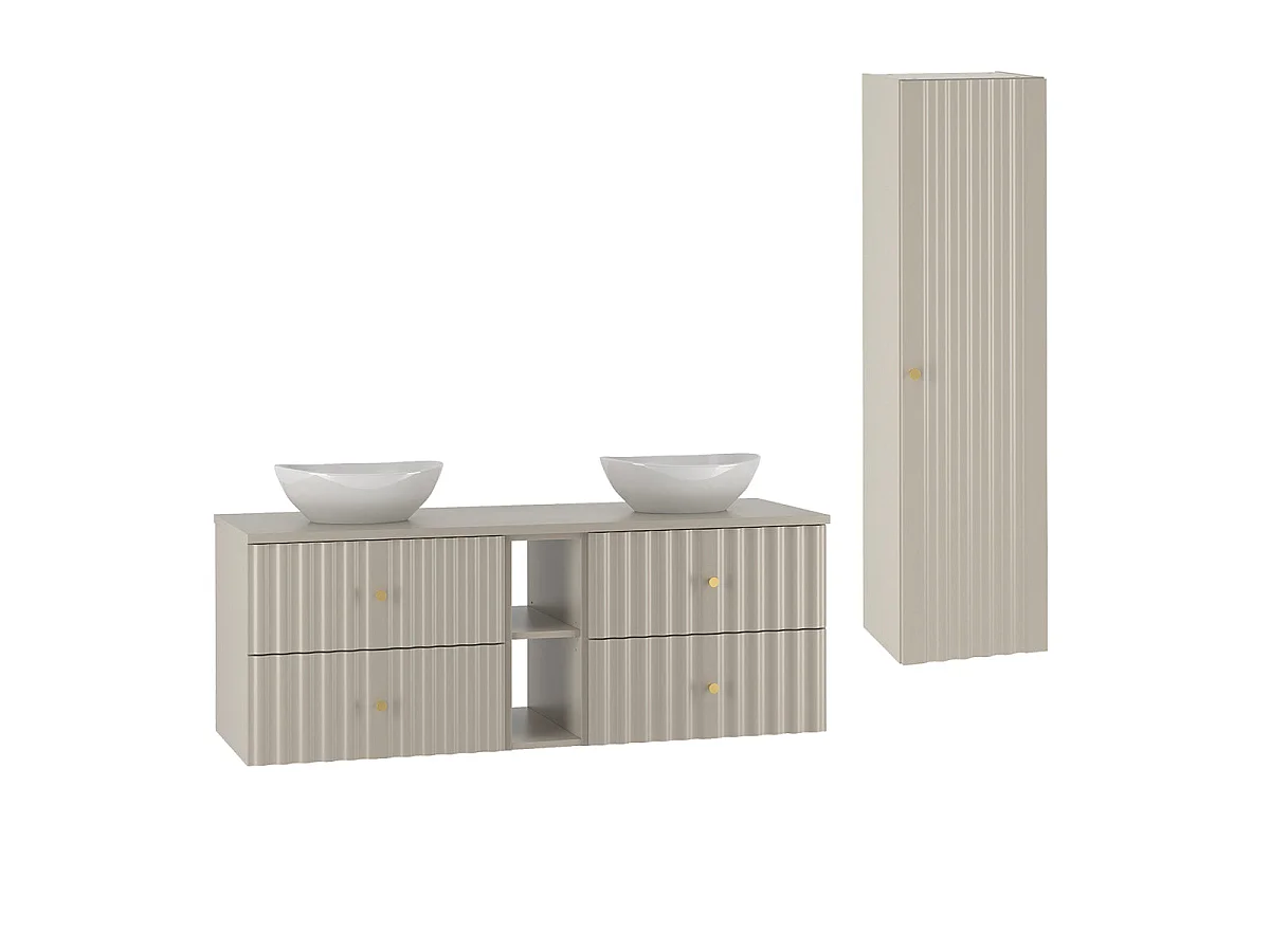 Mobile lavabo doppio Izae Cachemire 140 cm con 2 nicchie e piedistallo