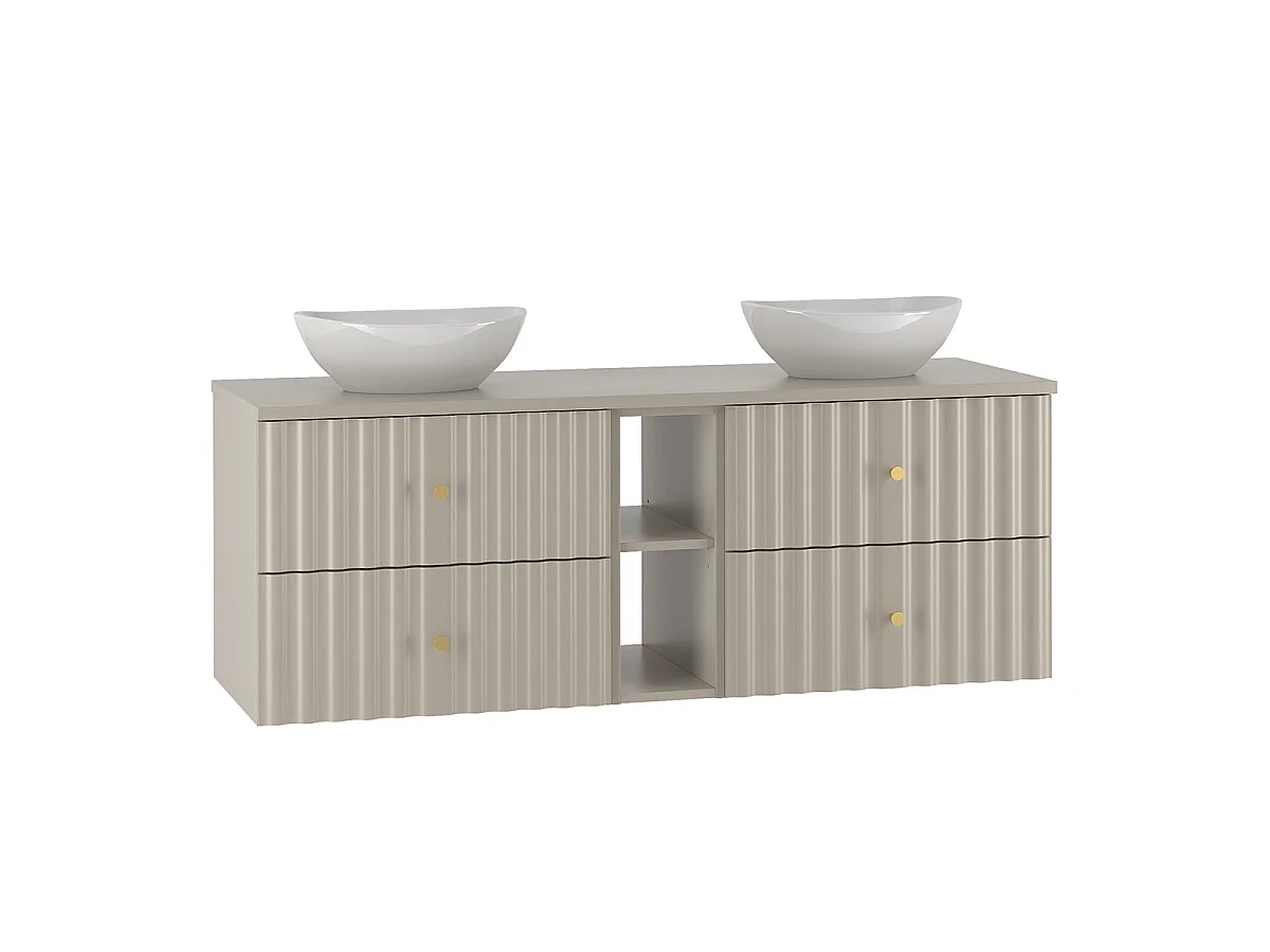 Mobile lavabo doppio Izae Cachemire 140 cm con 2 nicchie e piedistallo