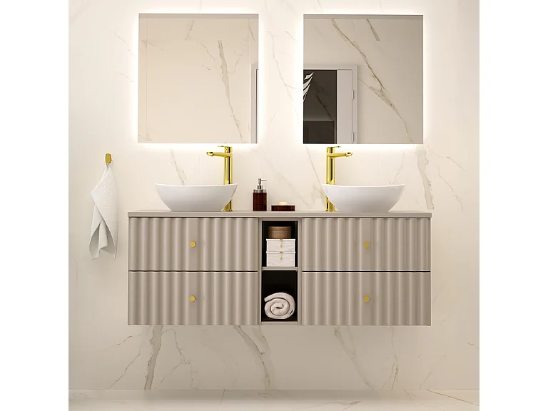 Meuble double vasque 140cm 2 niches Izae Cachemire