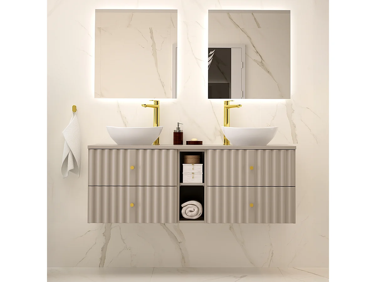 Meuble double vasque 140cm 2 niches Izae Cachemire