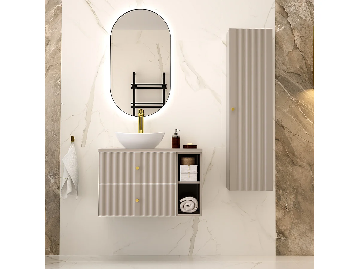 Meuble simple vasque 80cm 2 niches Izae Cachemire