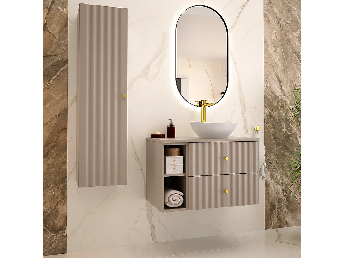 Meuble simple vasque 80cm 2 niches Izae Cachemire